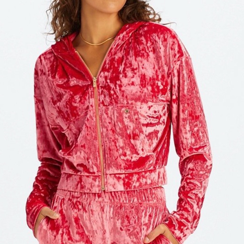 NWT Fabletics Crushed Strawberry Velour Zip-Up Hoodie sz lg
